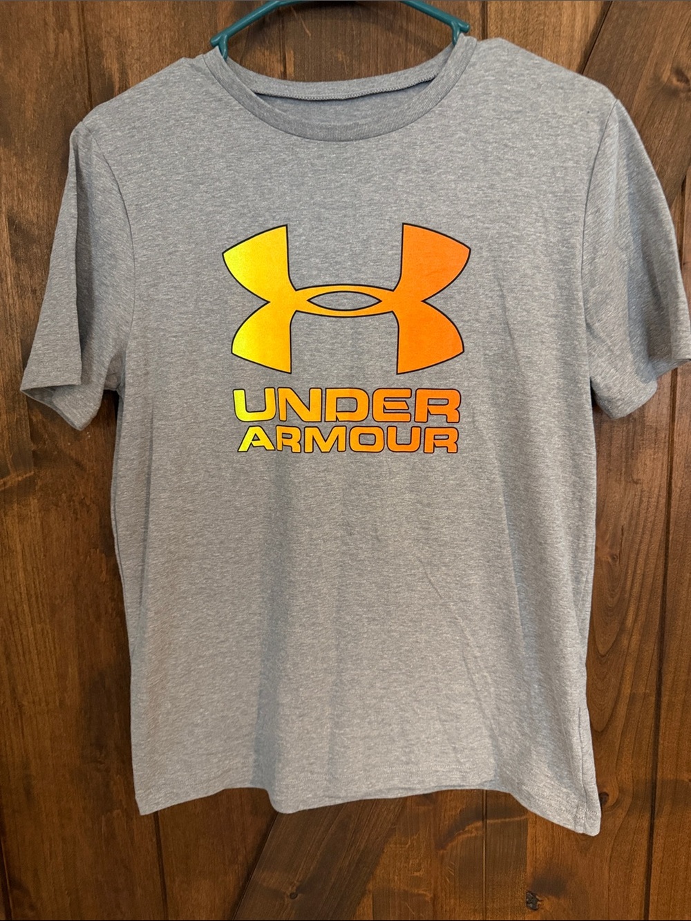 Under Armour Gray Short-Sleeve Tee with Yellow-to-Orange Logo